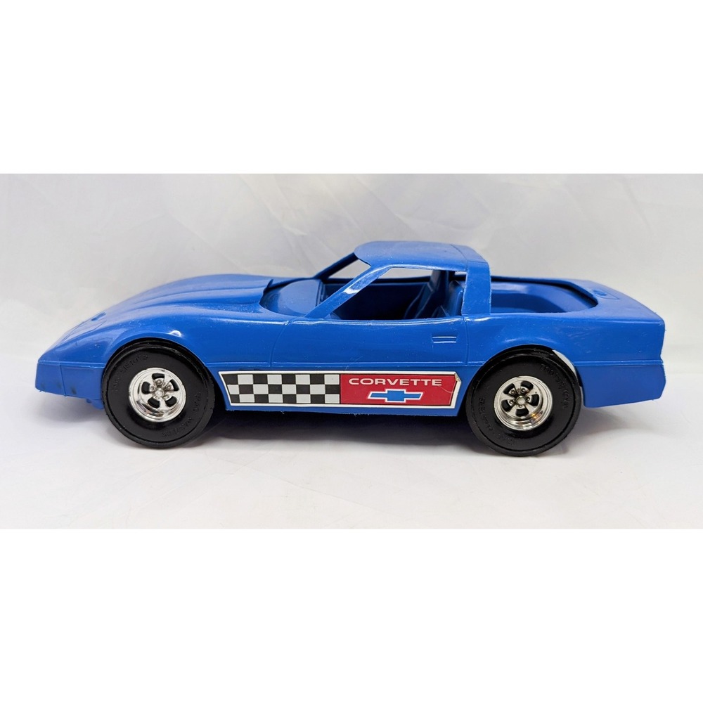 1980's Strombecker Tootsie Toys Blue Chevrolet Corvette Plastic Car 11 Inch